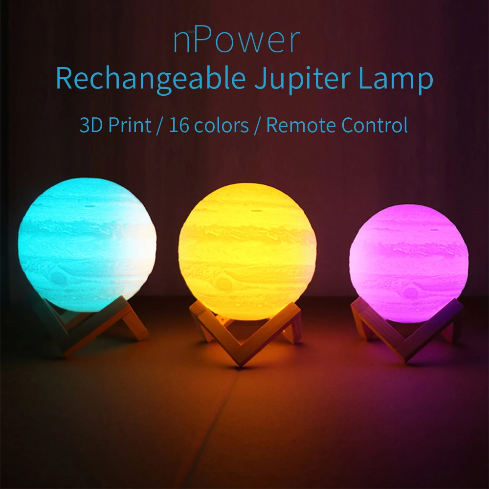 

Kids Real 3D Print Jupiter Lamp Luminous Toy 16 Color Change LED Night Light Touch Remote Control Bedroom Lighting Creative Gift