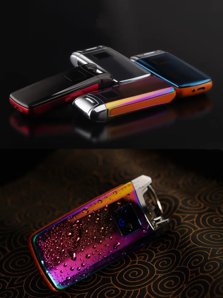 Зеркало дисплей мощность отпечатков пальцев Сенсорный двойной дуги Зажигалка USB импульсные зажигалки для сигар мужские прикуриватели подарки