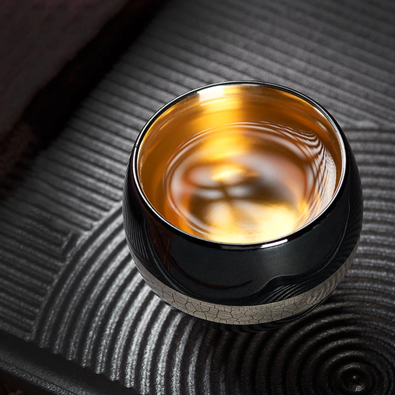 

80ml Vintage Teacup Handmade Ceramic Porcelain Pure Silver Puer Black Tea Cups Office Master Small Tea Bowls Drinkware for Gifts