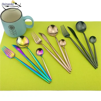 

Uniturcky 16Pc/Set Stainless Steel Dinnerware Sets Cutlery Tableware Silverware Colorful Creative Dinner Set New Year Gifts Home