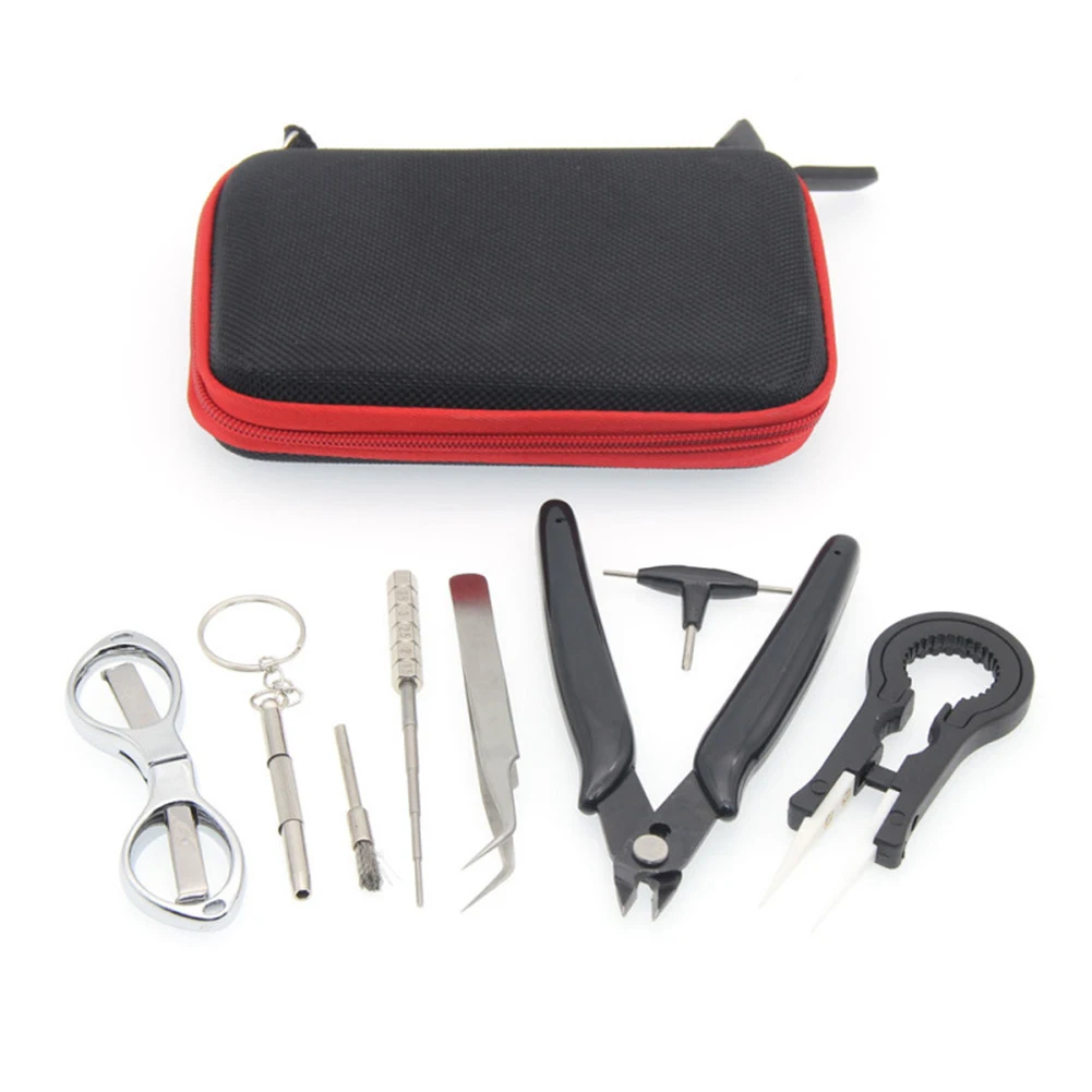 

9 in 1 Mini Vape DIY Tool Bag Tweezers Pliers Wire Heaters Kit Coil Jig Winding for Packing Electronic Cigarette Accessories