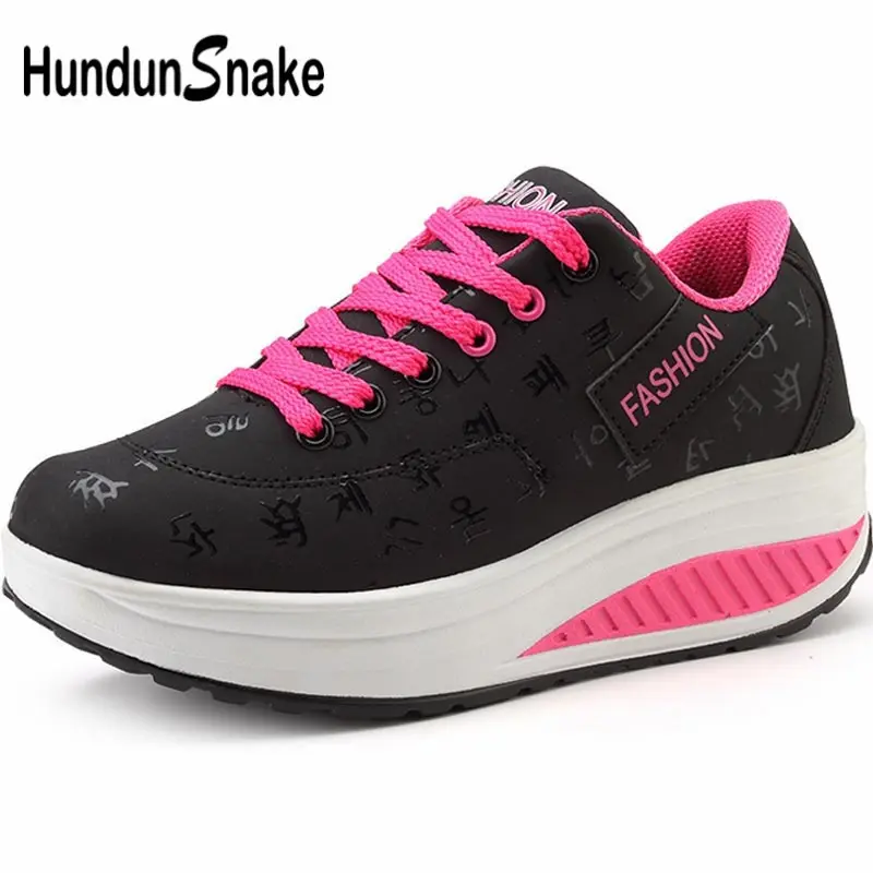 Женские кроссовки Hundunsnake на платформе женская спортивная обувь для бега черная