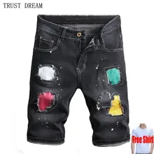 Летние мужские джинсовые тонкие черные шорты Цветные Лоскутные окрашенные в горошек повседневные мужские удивительные Джинсы Короткие