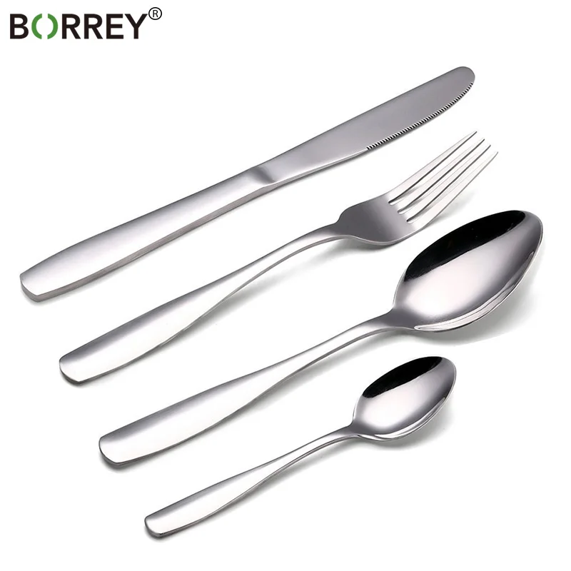 

BORREY 4Pcs Rose Gold Flatware Sets Stainless Steel Cutlery RainbowTableware Dinner Fork Spoon Knife Set Dinnerware Set