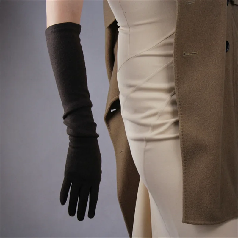 Кашемировые перчатки женские шерстяные черные 50 см Длинные Стильные локоть эластичные изысканные Ретро вечерние женские рукавицы TB26-4