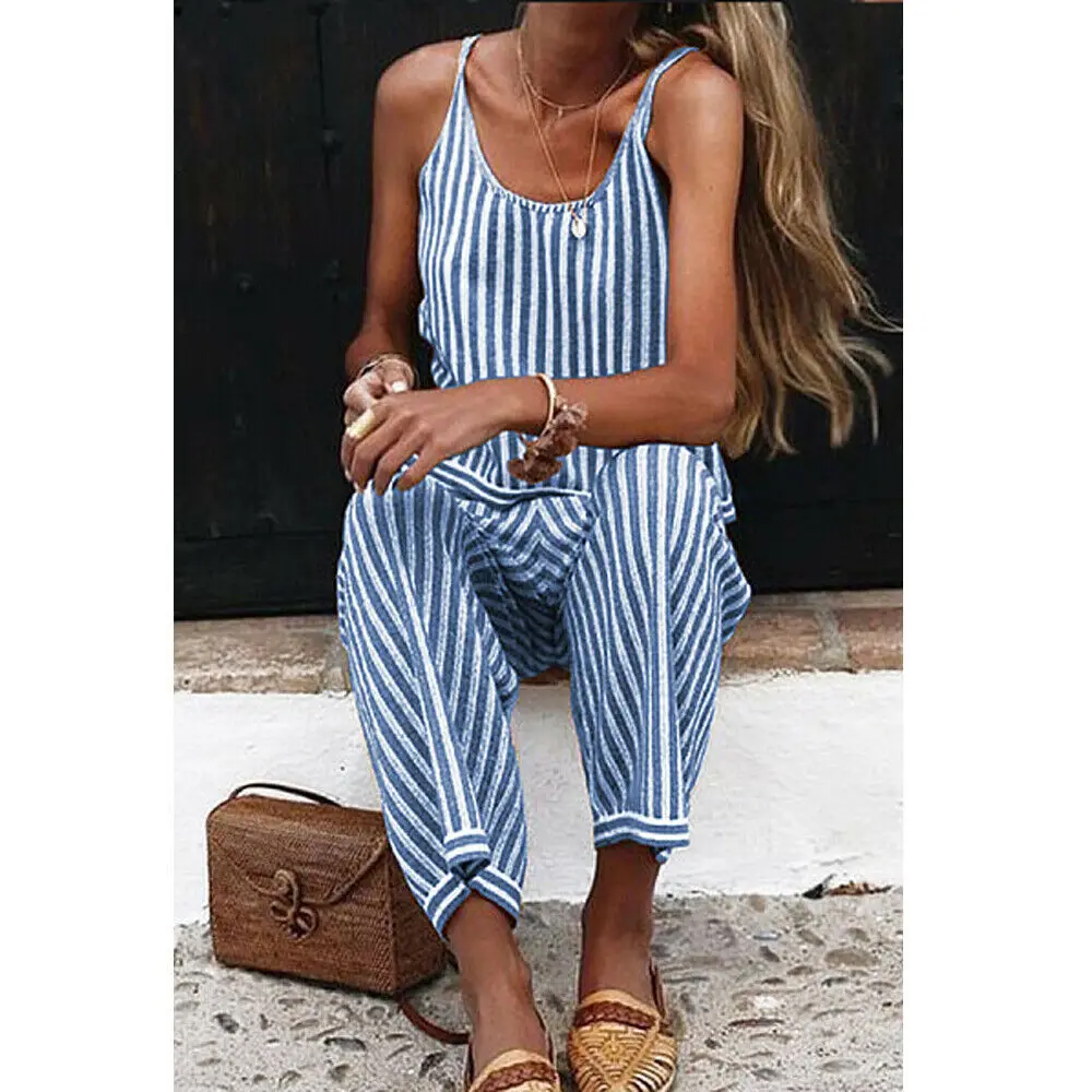 

Women Jumpsuit Fashion Sleeveless Striped Romper Summer Playsuit Bodycon Women Party Romper Casual One Piece Jumpsuit Playsuit