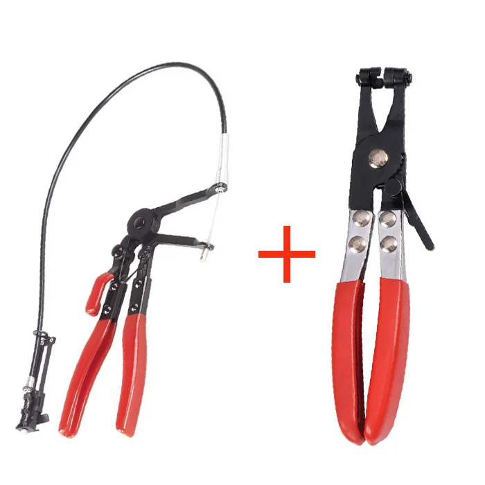 

Cable Type Flexible Wire Long Reach Hose Clamp Pliers Tools + Straight Flat Band Hose Clip Pliers Auto Vehicle Car Repairs Tools
