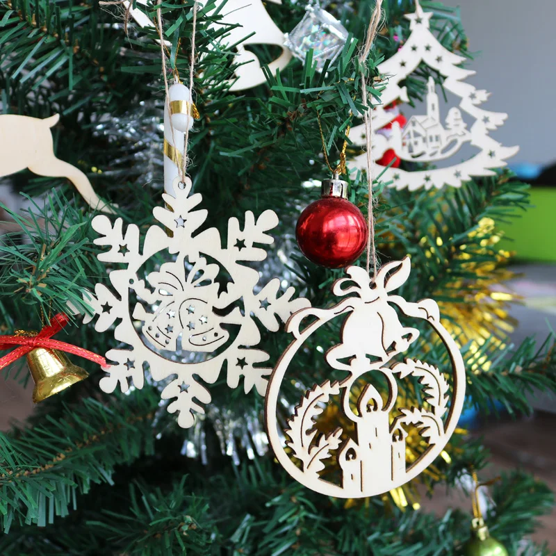 10pcs Wooden Snowflake Embellishments Christmas Tree Decor Hanging Gift Tags