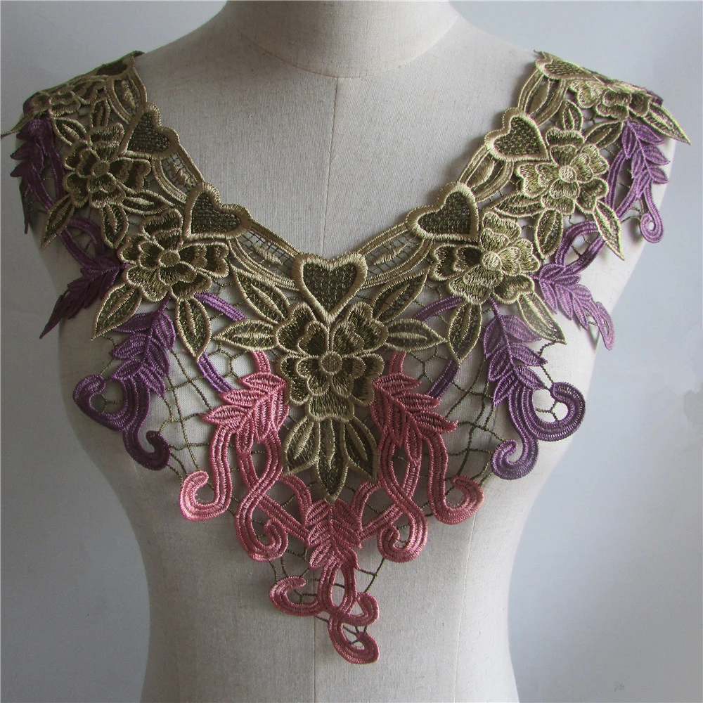 Craft White Collar Venise Floral Lace Applique Trim Decorated Lace Neckline Craft White Collar Venise Floral Lace Applique Trim Decorated Lace Neckline