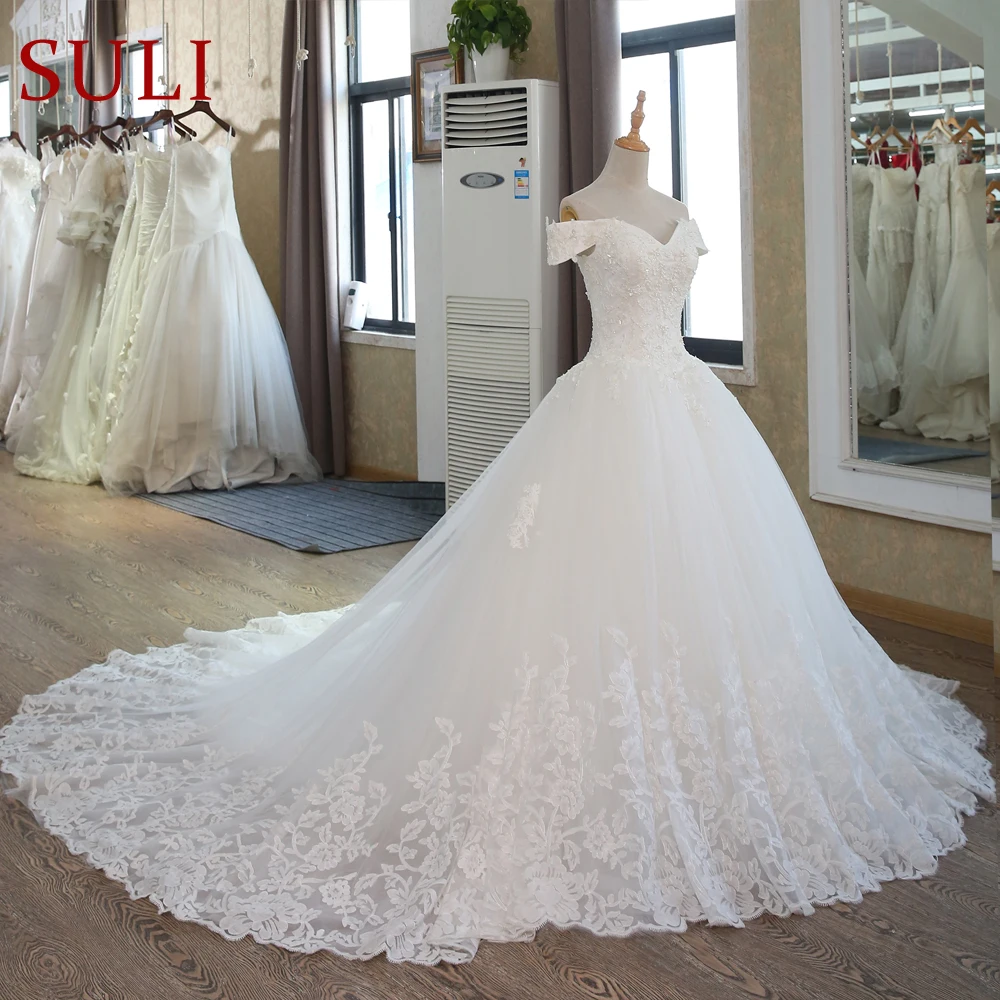 SL-100 Customized White Ball Gown Bridal Dress mariage Vintage Muslim Plus Size Lace Wedding Dress 2020 Princess with Sleeve 3