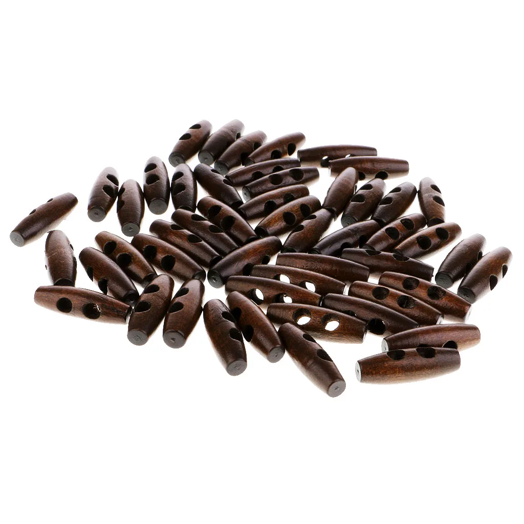 50Pcs Wooden Toggle Buttons 2 Horn Buckle Garment Sewing Accessories Duffle Coat Overcoat Fastener
