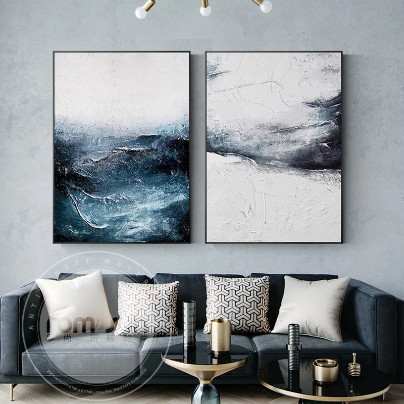 Nordic Style Dark Blue Powder Dust Poster And Print Abstract Canvas Painting Fashion Wall Art For Living Room Bedroom Home Decor