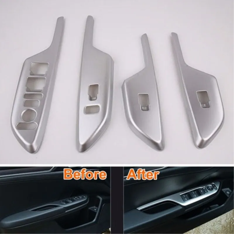 4 шт. ABS Chrome межкомнатные двери Крышка подлокотник Stick отделкой Matt Silver Декоративные пригодный для Honda Civic 2016 автомобилей стиль аксессуары