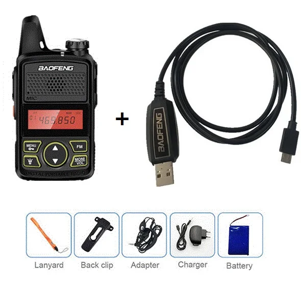 1 шт. BAOFENG BF-T1 мини Детская рация UHF портативный двухстороннее радио FM функция Ham T1 рация USB HF трансивер - Цвет: add cable