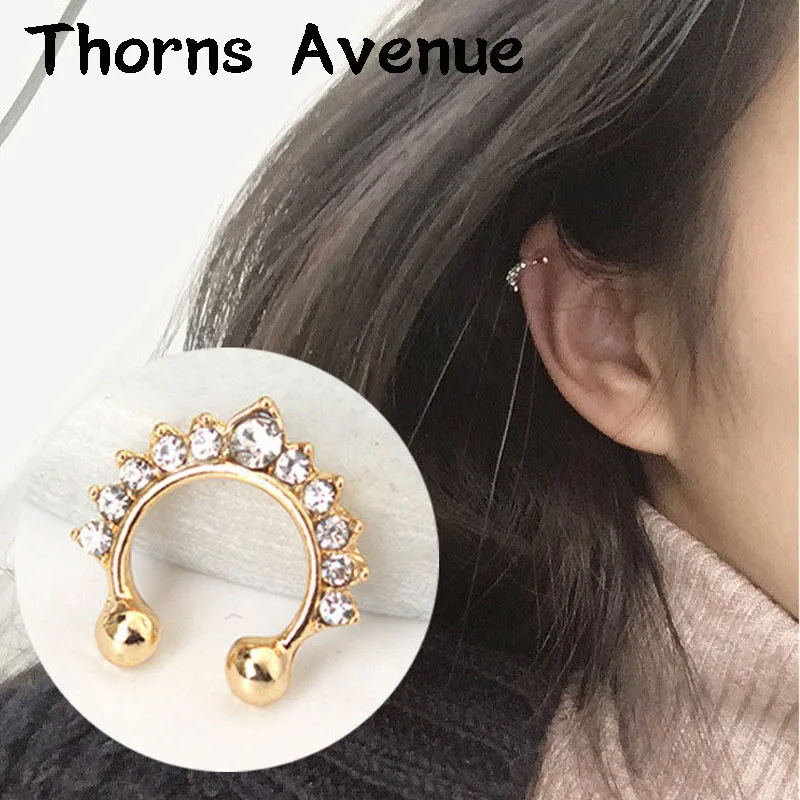 

New Fashion Sliver Gold Color Nose Ring Hoop Fake Nose Piercing Crystal Earrings Cuff Punk Nose Ring For Men Women Jewelry