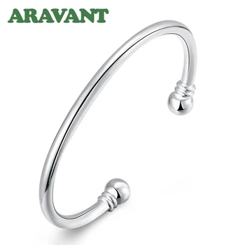 

925 Silver Jewelry Fashion Double Balls Bangles For Women Men Silver Cuff Bracelet Jewelry Gifts