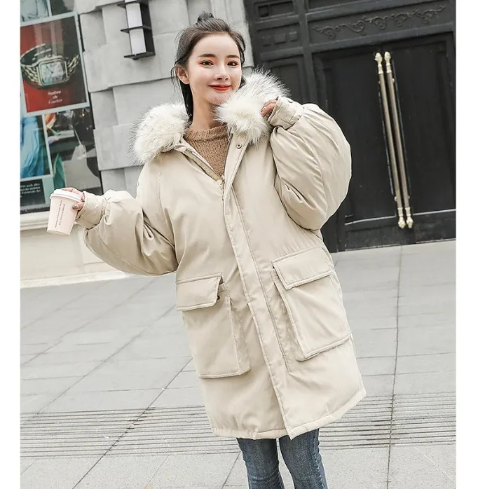 Fashion Thicken Women's Winter Long Coat With Fur Hooded Big Pockets Women Overcoat Oversize Warm Womens Parkas YT50147