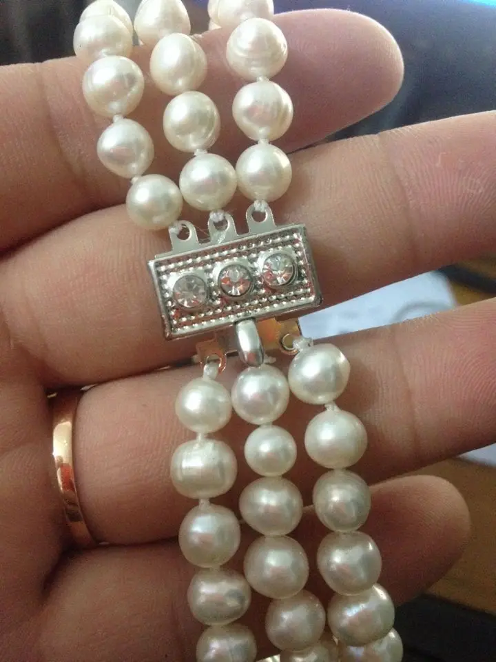 Triple Strand Real Putih Kalung Mutiara 