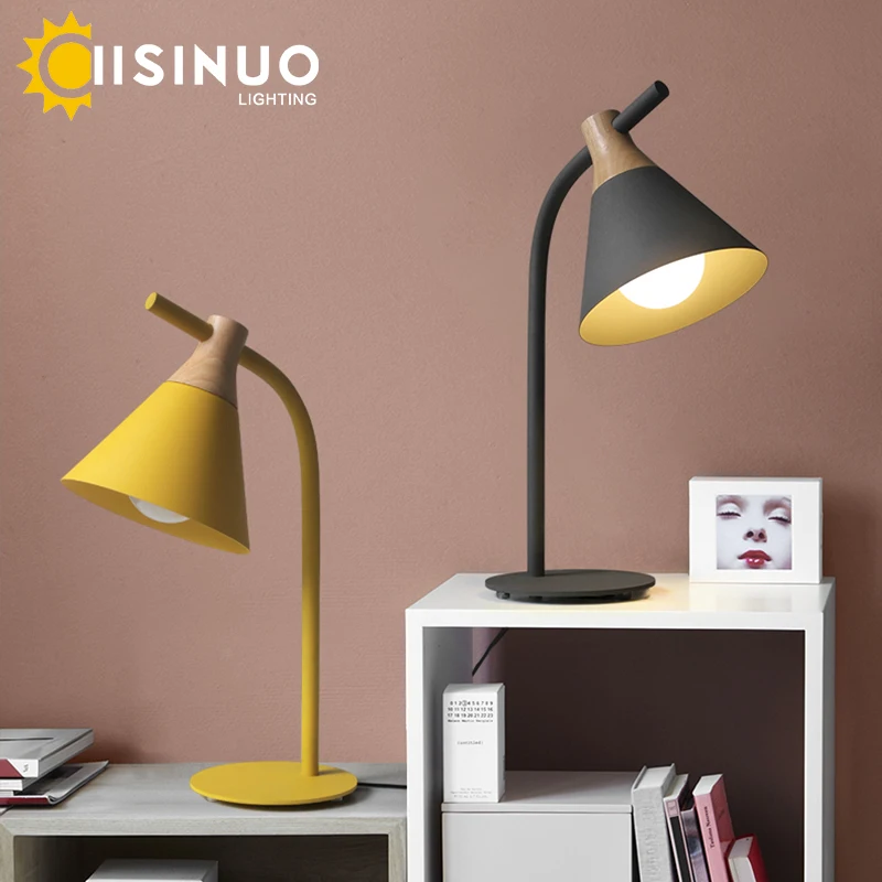 

Macarons Solid Wood Table Lamp E27 Desk Lamps for Bedside Study Reading Lighting pink yellow gray green Studying table lamp