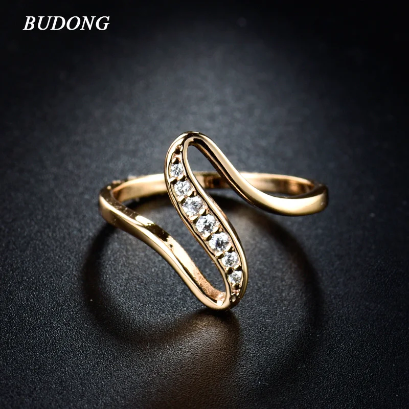 Женские кольца на палец BUDONG золотого цвета с фианитом|engagement wedding ring|women finger ringfinger