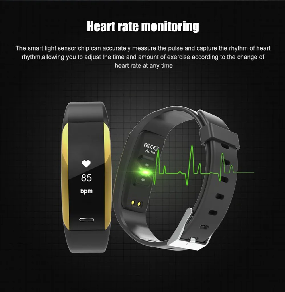 

Bluetooth Smart Watch Sports Fitness Activity Heart Rate Tracker Blood Pressure bracelet Watch Life waterproof USB charging