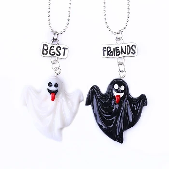 

2018 Halloween Black White Ghost Pendant Necklace Best friends Friendship Jewelry Gifts For 2 Kids Women Accessories