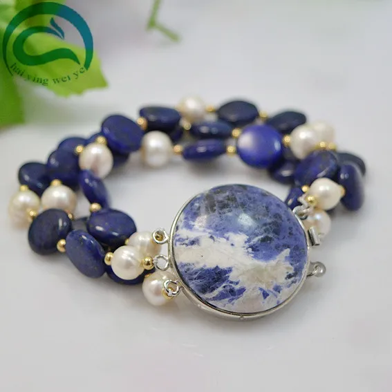 Small Ovale Fine Stone and Gold Plated Medal Bracelet - Sodalite - Beads -  Range of customizable bracelets.