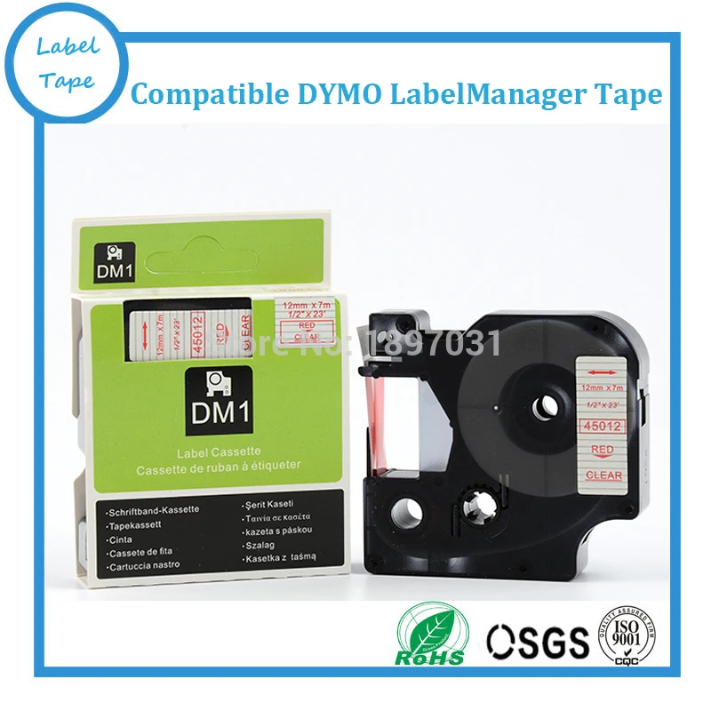 1 x D1 tape cartridge 45012 12mm x 7m Red//Clear for DYMO label manager printers