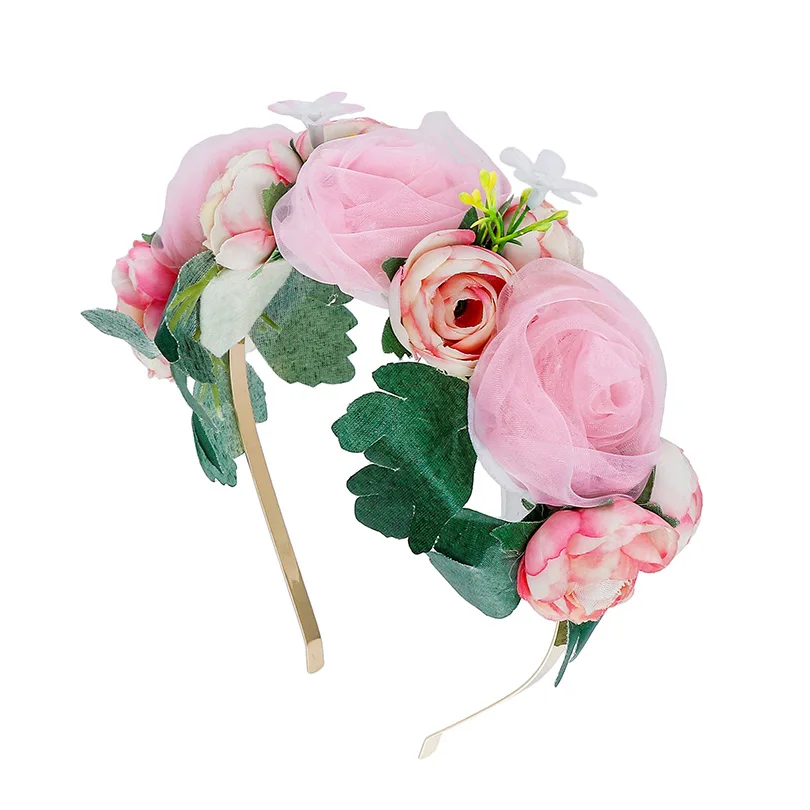 Розовый цветок корона AWAYTR новая свадебная головная повязка для женщин аксессуары для волос гирлянды пряжа цветочный головной венок ободок для волос - Цвет: 88