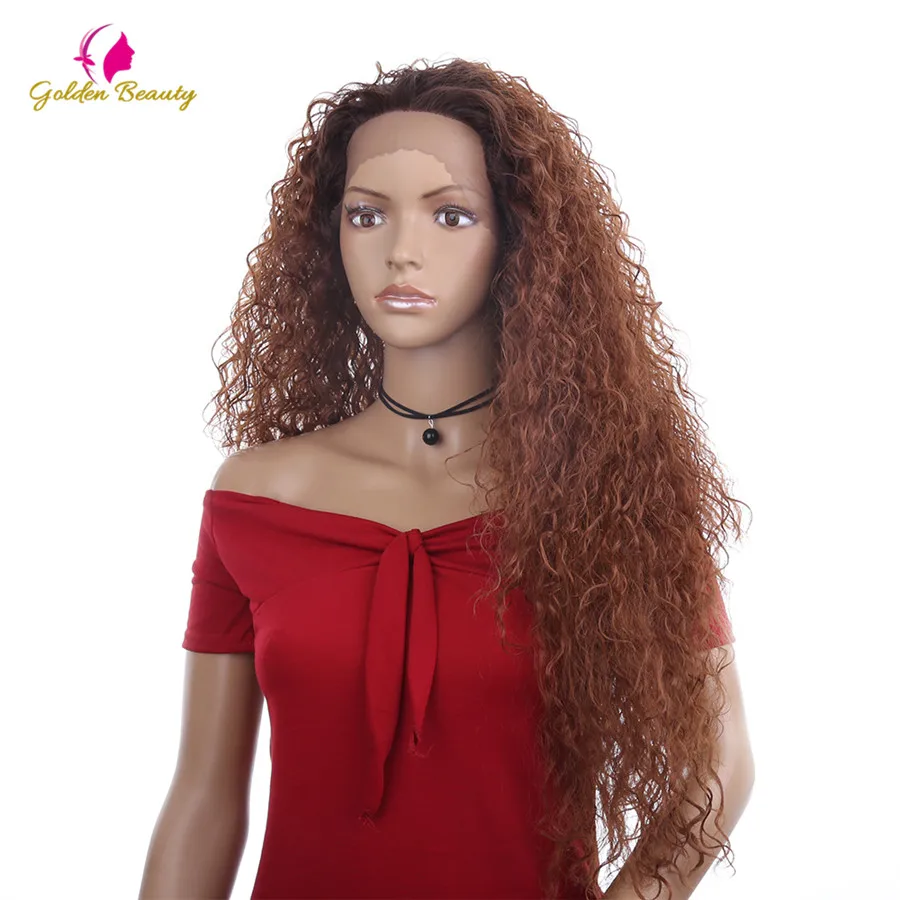 

26inch Dark Brown Long Kinky Curly Wig Lace Front Wigs African American Synthetic Wigs for Women Golden Beauty