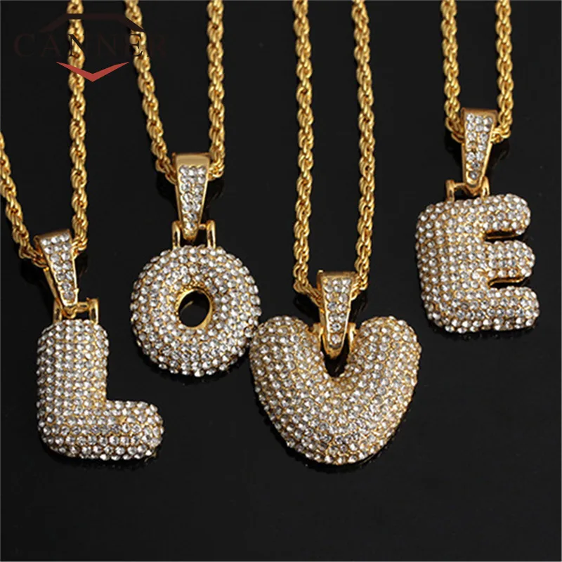 

CANNER Fashion Gold Color Hip Hop A-Z Letters Pendnat Necklace Creative Punk Zircon Chain Necklaces for Women Men TW