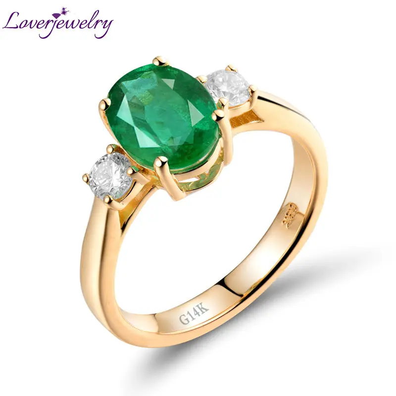 

Solid 14kt Yellow Gold Natural Diamond Oval 7x9mm 1.65Ct Emerald Engagement Ring for Women WU201