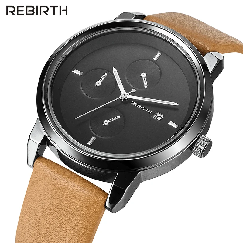 

REBIRTH Fashion Brand Men Watch Leather Quartz Watches Men Male Clock 2016 New Arrival Cool Man Casual Wrist Watches RE023B