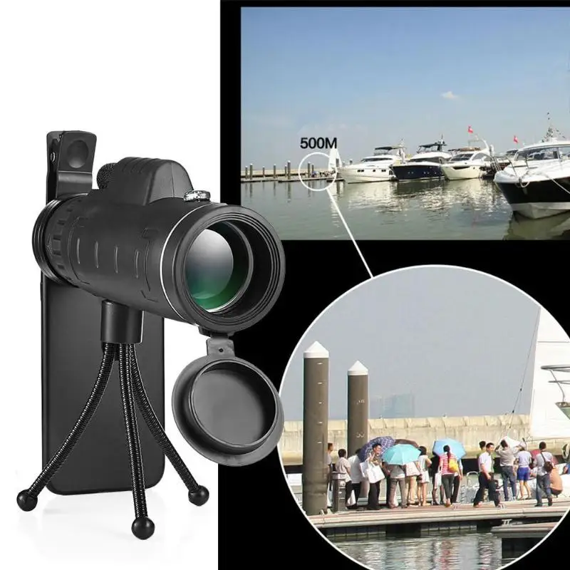

40X60 Monocular Telescope Outdoor Optics Telescopic Camping Scopes With Compass Phone Clip Tripod Survival Hunting Equipment