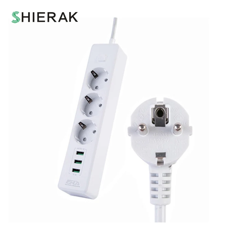 SHIERAK New EU Standard Power Socket Outlet Panel Multi-function Triple Power Outlet With 3 USB Port Outlet With USB