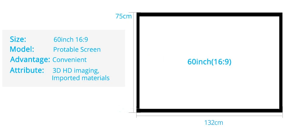 ThundeaL, 60 дюймов, 16:9, портативный проектор, экран, занавеска, матовый белый, настенный, для домашнего кинотеатра, бар, 60 дюймов, проекционный экран