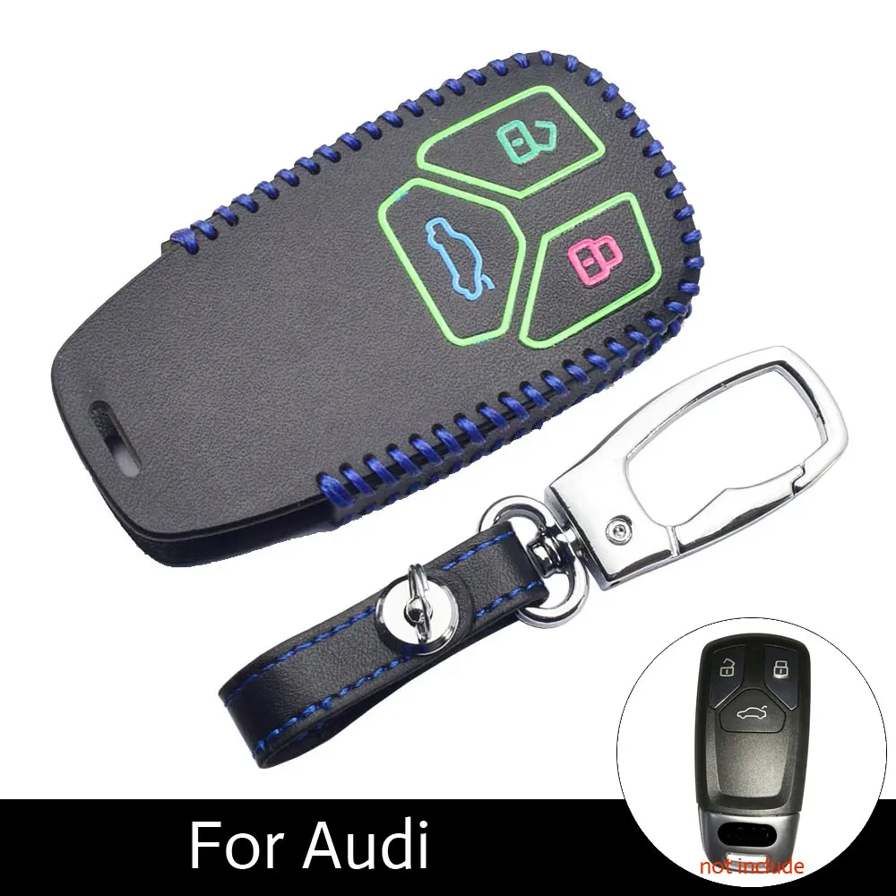 

ATOBABI Luminous PU Leather Car Key Case 3 Buttons Remote Cover Protector Keyless Keychain Bag For Audi 2016 A4 TT TTS 2017 Q7