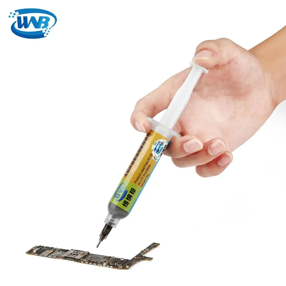 WNB 10cc Syringe Liquid Flux Soldering Paste Lead-free Stencil Welding Tool Low Temperature Melting Point 138C Tin Solder Paste