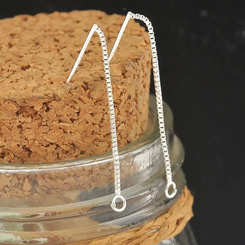 40pcs 925 Sterling Silver Jewelry Findings Long Thread Box Chain Diy