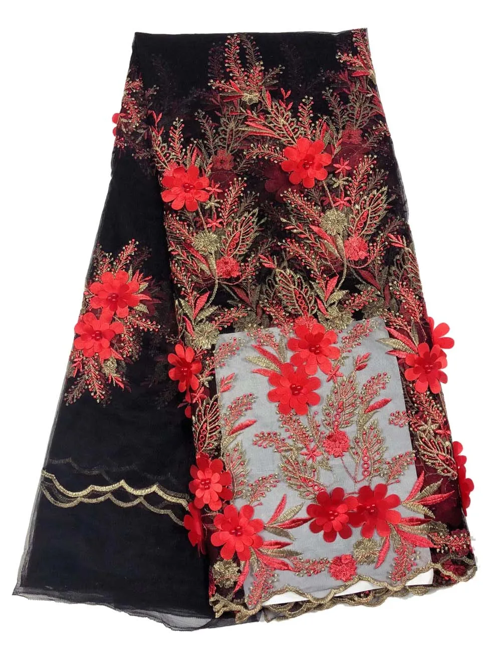 

3D applique African Lace Fabric 2018 Embroidered Nigerian Laces Fabric High Quality French Tulle Lace Fabric For Women,5Yards