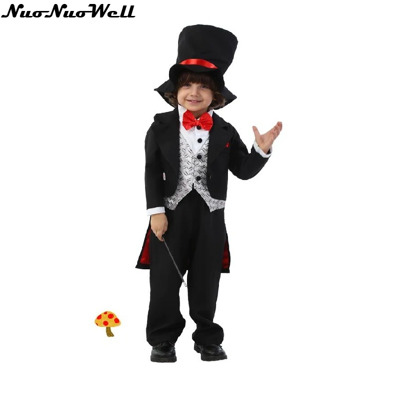 Free Shipping Boy Handsome Magician Suit Halloween Children Black Suit