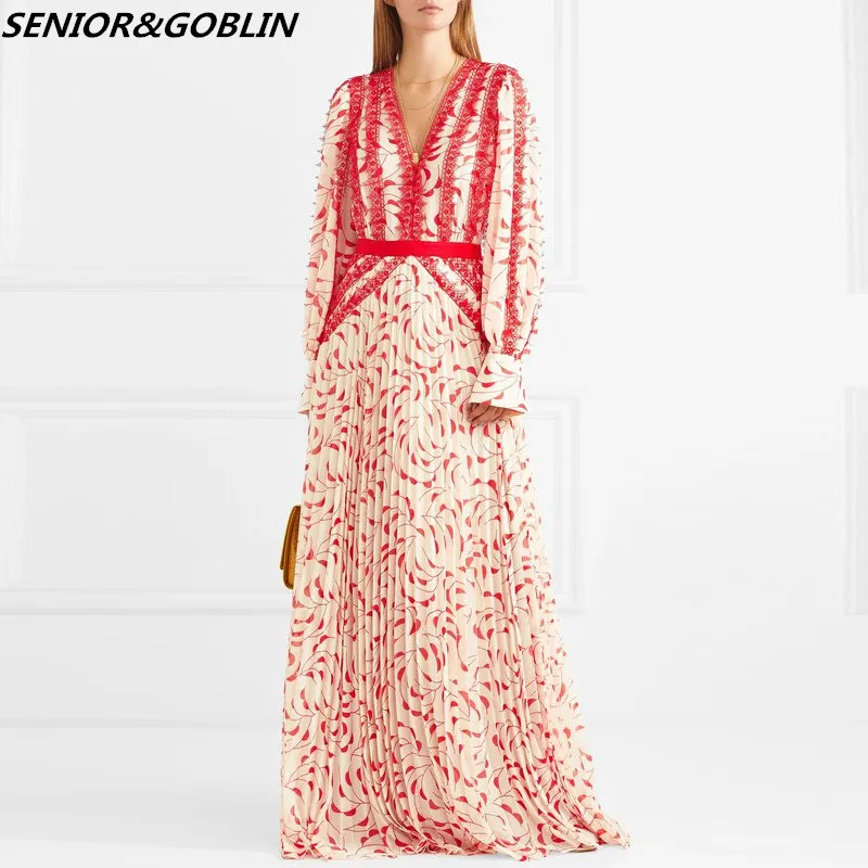 

High Quality Spring Newest Fashion Self Portrait Dress Chiffon Print Lace Patchwork Maxi Dress Women Elegant Summer Long Dresses