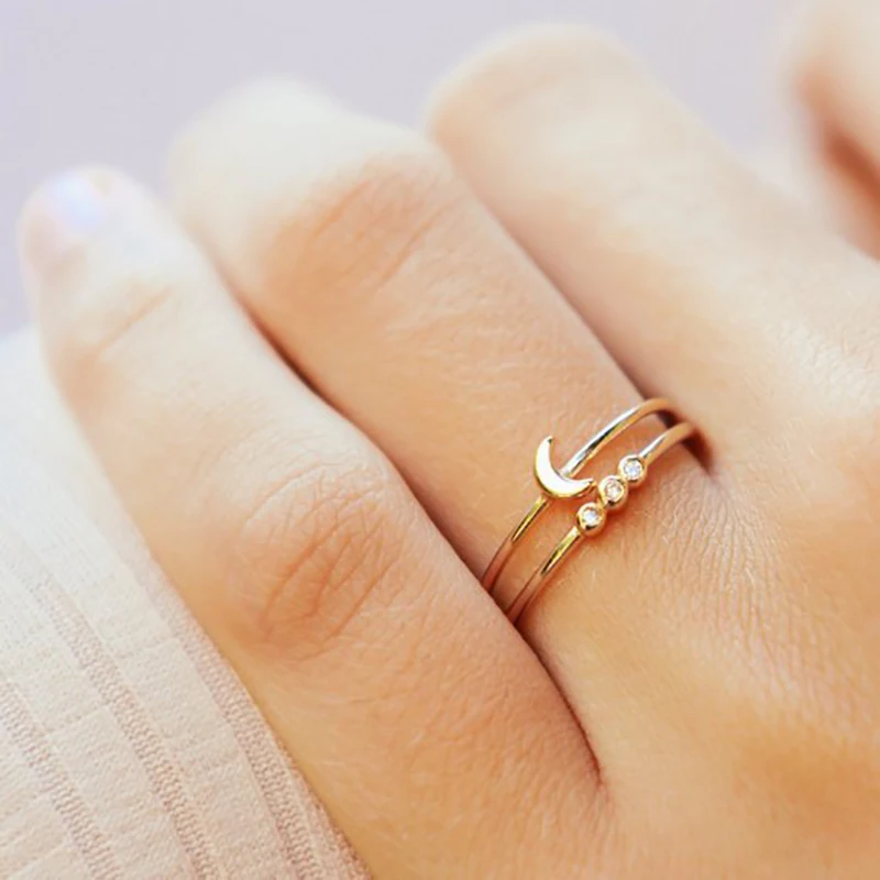 

2019 Personality Fashion Gold-Color Star Moon Stack Cubic Zircon Women Rings Set Simple Thin Anel Party Korea Style Jewelry Z4