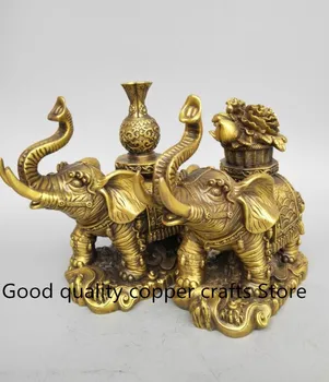 

China seiko carving elephant wealth A pair brass statue