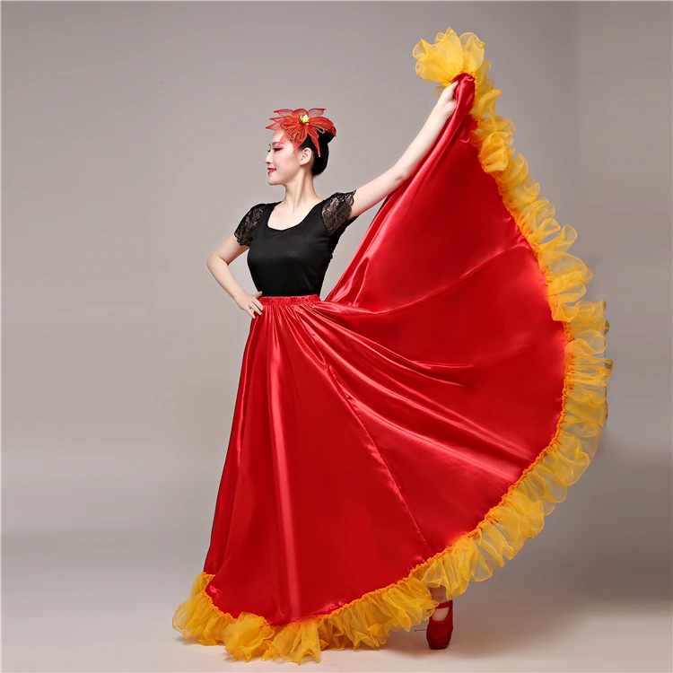 Испанский бой быков танец фламенко юбка бальное искусство стиль женское атласное платье Цыганский красный сценический костюм