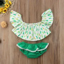 Одежда для новорожденных девочек, топы с открытыми плечами, шорты, трусы, повседневные летние комплекты одежды из 3 предметов для маленьких девочек