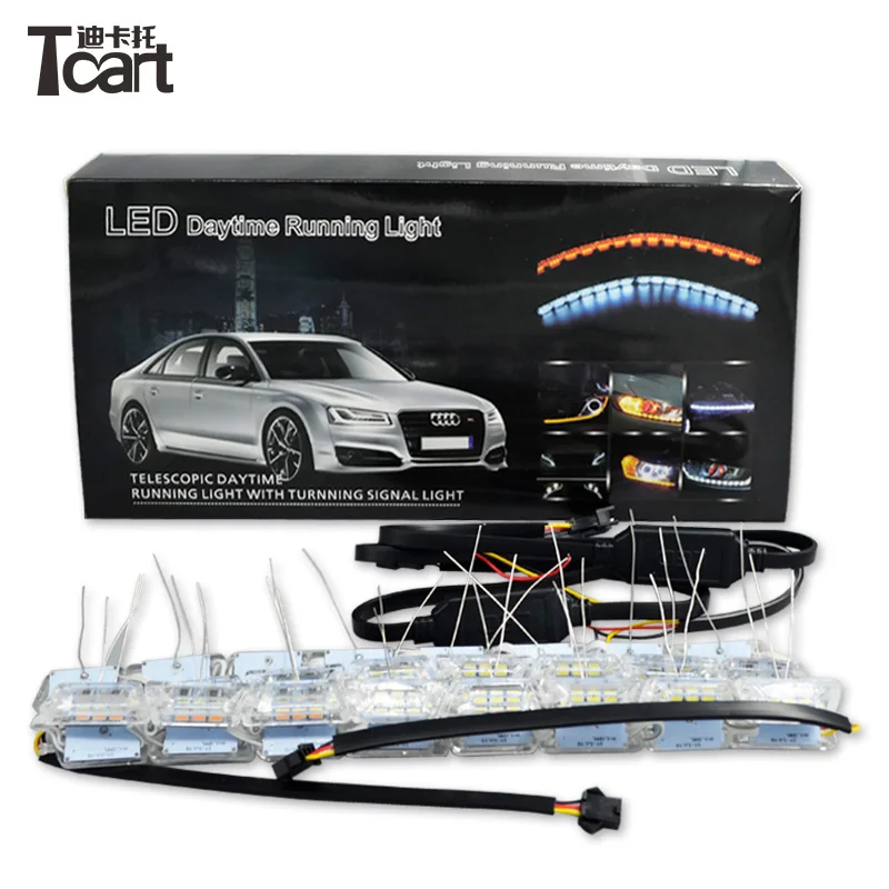 Tcart для VW Touareg DRL 2012 2013 Авто Светодиодный дневной Бег светильник с сигнал поворота
