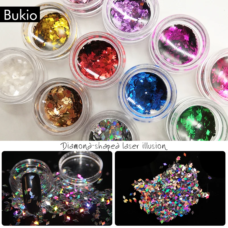 

Bukio 3D Manicure Nail Art Paillettes Decoration Tips Square Shape Holo Sequins Nail Glitter 1 Box Gradient Mermaid Flake