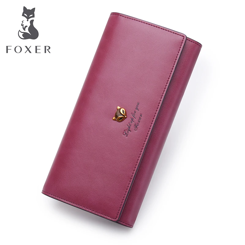

FOXER Brand Female Long Wallets Retro Leather Wallet 2017 New Fashion Lady Wallet Simple And Stylish Women Long Purse