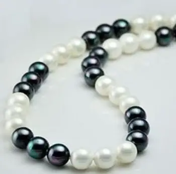 

HOT## Wholesale FREE SHIPPING >>> 11-11mm natural Australian south sea black white pearl necklace 17inch
